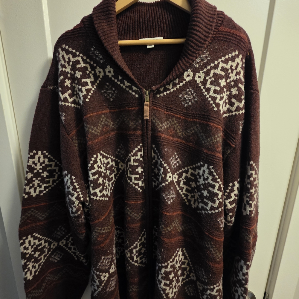 Men's Maroon Geometric Patterned Knit Sweater